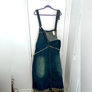 Denim Overall Dress with Fringe